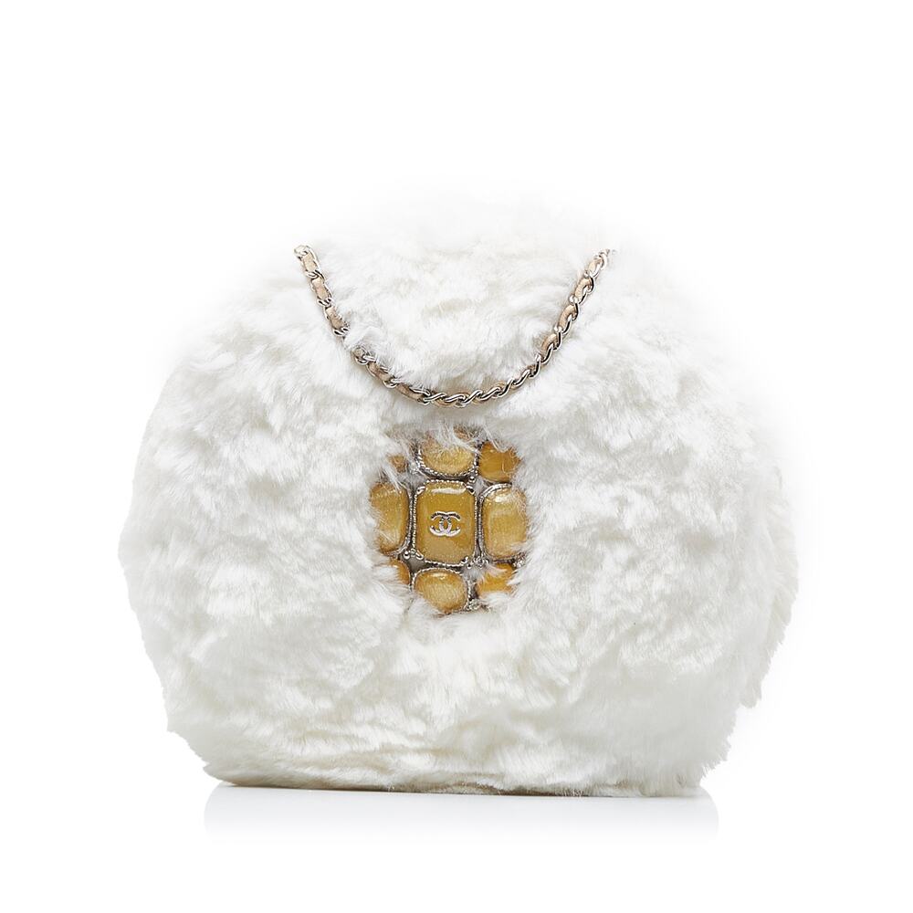 Chanel Cc Crystal Embellished Faux Fur Round Crossbody